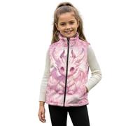 HUGS IDEA Cute Dragon Girls' Outerwear Vests Pink Fleece Vest Jacket for Girls Size 7-8 Cozy Full-Zip Jacket Coats with Pockets Lightweight Sleeveless Fleece Outerwear for Kids