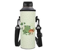 HUGS IDEA Cute Frog Water Bottle Carrier with Adjustable Strap Lightweight Water Bottle Holder for School Girls Shockproof Bottles Storage Organizer for Hiking Walking