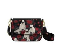 HUGS IDEA Cute Ghost Crossbody Handbag for Women Red Rose Leather Shoulder Purse with Guitar Strap Trendy Satchel Bag for Lady Travel Work Halloween Gifts for Mom