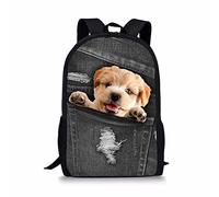 HUGS IDEA Cute Kids School Backpack Pocket Dog Design Student Shoulder Book Bag Lightweight Daypack