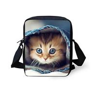 HUGS IDEA Cute Kitten Print Women's Small Messenger Bags Little Girls School Bag Casual Mini Crossbody Handbag Cell Phonoe Purse