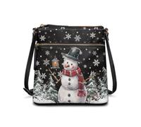 HUGS IDEA Cute Snowman Crossbody Purse for Women Snowflake Bucket Bag with Shoulder Strap Xmas Shoulder Purse for Holiday Party Leather Women Messenger Bag Christmas Gifts