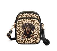 HUGS IDEA Dachshund Crossbody Bags for Women Leopard Print Cell Phone Purse for Lady Work Leather Wallet Handbags with Card Slots Fashion Shoulder Bag with Adjustable Strap
