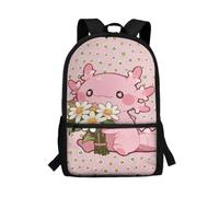 HUGS IDEA Daisy Bouquet Axolotl Kids Backpack for Girls Bookbags Preschool Backpack Elementary Kindergarten Toddler Daypack School Bag Cute