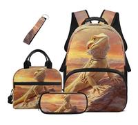 HUGS IDEA Desert Lizard Backpack for Boys with Lunchbox Cool Bookbag for Boys 8-10 Large Capacity 17 Inch Shool Bag Set for Elementary Kids Lightweight Book Bags for Students Study