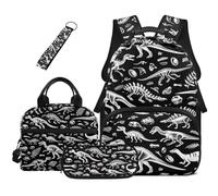HUGS IDEA Dino Fossil Boys Backpack Set 4 Piece Multiple Pockets 17 Inch Bookbag Pencil Case Keychain for Middle School Boys Ages 10-12 Daily Use