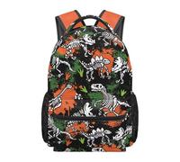 HUGS IDEA Dino Skeletons Backpack for Teens Boys Lightweight School Bags for Kids Large Capacity Daypack with Laptop Pocket for Hiking Camping Rucksack