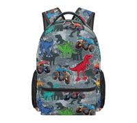 HUGS IDEA Dino Trucks Backpack for Teens Boys Lightweight School Bag 17 Inch Large Capacity with Laptop Compartment Multi-Compartment Daypack for Elementary Students Bookbag