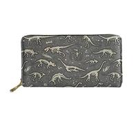 HUGS IDEA Dinosaur Skeleton Printed Women Clutch Long Purse Travel Casual Wallet PU Leather Waterproof Handbag