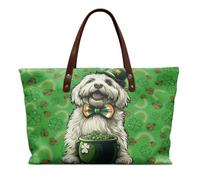HUGS IDEA Dog Large Tote Bag for Women Oversized Shoulder Purses with Top Handle Handbags Woman's Purse For Everyday, Travel, Beach Bag St Patricks Day