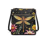 HUGS IDEA Dragonfly Hobo Bag for Women Vintage Crossbody Purse with Zipper Pockets Large Size Shoulder Bag for Lady Bucket Purse Fashion Crossbody Messenger Bags for Travel Work