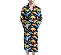 HUGS IDEA Dressing Gown Long Sleeves for Men Adults, Colorful T-rex Dinosaur Cartoon Stegosaurus Soft Shaggy Fluffy Snug Towelling Cozy Bath Robe
