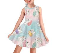 HUGS IDEA Easter Cute Bunny Dress for Girls Casual Loose Tank Dress Sleeveless A-Line Flowy Dress Outdoor Play Party Dress