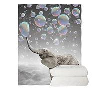HUGS IDEA Elephant Blanket for Home Office Camping Heavy Fluffy Blankets Elephant Blowing Bubbles Rainbow Bubble Blanket Sherpa Faux Fur Comfortable Blanket-XL