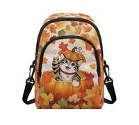 HUGS IDEA Fall Cat Satchel Bag for Women Maple Leaf Crossbody Purse for Women Travel Autumn Shoulder Handbag with Zipper Pockets Lightweight Cell Phone Purse with Adjustable Strap