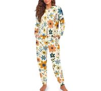 HUGS IDEA Fall Pj Sets for Woman Flowers Long Sleeve Loungewear 2 Piece Outfits Stylish Pajama Sets for Women Drawstring Waist Sleepwear Casual Nightwear for Lady