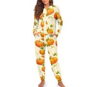 HUGS IDEA Fall Pumpkin Pajamas for Women Set Long Sleeve Sleepwear Tops with Pants Stylish Lounge Sets for Women 2 Piece Casual Nightwear Autumn Loungewear