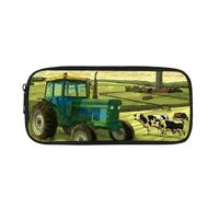 HUGS IDEA Farm Tractor Pencil Case Casual Pencil Pouch Spacious Zipper Stationery Holder Portable Pen Box for Little Boys Rural Family Kids Classroom School Office Supplies