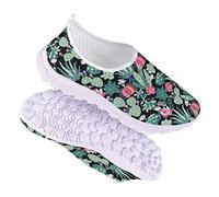 HUGS IDEA Fashion Cactus Watercolor Floral Elegant Lightweight Running Shoes Breathable Mesh Slip on Sock Sneakers Mesh Comfortable Work Shoe UK 2.5