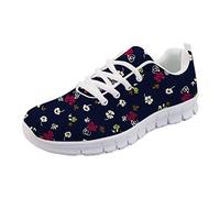 HUGS IDEA Fashion Floral Flowers Black Outdoor Walking Shoes Running Training Jogging Loafers Sneaker Lace Up for Women