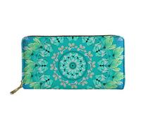 HUGS IDEA Fashion Mandala Turquoise Long Wallet Shopping Clutch Purse PU Leather Handbags for Ladies