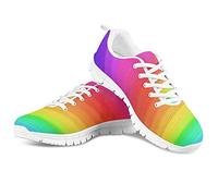 HUGS IDEA Fashion Rainbow Multicolor Striped Print Breathable Trainers Fashion Sneaker Casual Walking Shoes