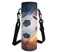 HUGS IDEA Fire Soccer Ball Print Water Bottle Sleeve Pouch Portable Water Bottle Cover Carrier Bag Neoprene Insulated Bottle Sleeve