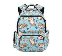 HUGS IDEA Fish Otter Backpack for School Girls Multi Pockets Bookbag with Padded Straps Bookbag for Girls 8-10 Casual Middle School Daily Use