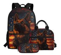 HUGS IDEA Flag Dog Backpack for School Boys 8-10 Cool Dog School Bookbag Set with Lunchbox 3 Pcs Kids Backpack Set for Boys Kindergarten Elementary School Bookbag Kids Travel Rucksack