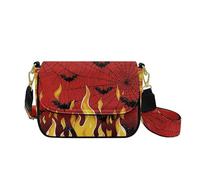 HUGS IDEA Flame Bat Women's Hobo Handbag Halloween Leather Crossbody Purse with Wide Strap Vintage Shoulder Bag for Lady Lightweight Satchel Bags for Daily Use