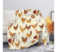 HUGS IDEA Flannel Blanket Cartoon Chicken Rooster Pattern, Microfiber Warm Beige Throw Blankets Help Sleeping Shaggy Mat for Home Dorm Office-XL