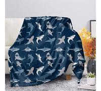 HUGS IDEA Flannel Fleece Microfiber Throw Blanket, Shark Cartoon Animal Pattern Basic Size & Full Size, Lightweight Cozy Plush Microfiber Bedspreads - 2XL