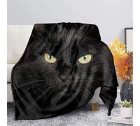 HUGS IDEA Flannel Sherpa Throw - Black Cat 3D Vivid Animal Pattern Printed Sherpa Fleece Throw Blanket, Soft, Plush, Fluffy, Warm, Cozy - Super Soft Warm Plush - 3XL