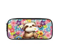 HUGS IDEA Floral Butterfly Sloth Pencil Box Aesthetic Pencil Pouch Big Storage Zippered Stationery Holder Portable Pen Case for Kids Teens Students College Office Travel