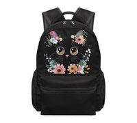 HUGS IDEA Floral Cat School Bag for Girls Spacious Lightweight Rucksack with Multi Pockets 17 Inch Cute Daypack for Children Preschool Kindergarten Outdoor Daily Use