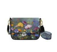 HUGS IDEA Floral Crossbody Handbag for Women Leather Shoulder Purse with Wide Strap Fashion Hobo Handbag for Lady Travel Work Art Print Cell Phone Wallet