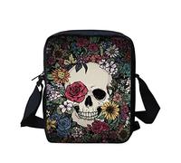 HUGS IDEA Flower Blossom Sugar Skull Kids Fashion Messenger Bag Mini Crossbody Bag with Adjustable Strap Travel Phone Bag