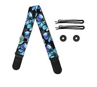 HUGS IDEA Flower Blue Hibiscus Guitar Bass Strap Polyester + PU Leather Adjustable Stylish Stage Decoration for Wooden & Electric Guitar Bass