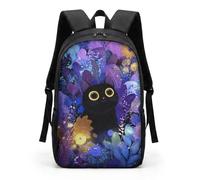 HUGS IDEA Forest Cat Kids Backpack Woodland Kitty School Bag Lightweight & Breathable Childrens Rucksack for Primary School Water Resistant 17 Inch