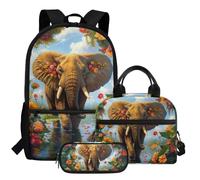 HUGS IDEA Forest Elephant Bookbag for Boys with Lunch Box Cool School Bag for Kids School Backpack Set and Lunch Box for Boys 3 Pieces School Bookbag for Elementary School Kids Travel Bag