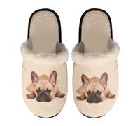 HUGS IDEA French Bulldog Womens Flat Winter Slippers, Cozy Memory Foam Soft House Shoes for Winter, Fluffy Indoor Outdoor Slippers with Anti Skid Rubber Sole