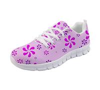 HUGS IDEA Funny Abstract Flower Floral Pink Gym Training Sneaker Lace Up Low Top Breathable Mesh Sport Shoes for Girls