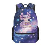 HUGS IDEA Galaxy Axolotl Student Backpack, Lightweight Durable Bookbag with Built-in Double Pockets, Adjustable Padded Straps for School & Casual Use
