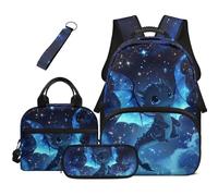 HUGS IDEA Galaxy Dragon Girls Backpack with Lunch Box 4 in 1 17 Inch Cute Lightweight School Book Bag Pencil Case Keychain for Elementary Ages 6-8 Daily Travel