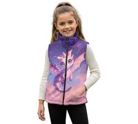 HUGS IDEA Galaxy Dragon Sleeveless Vest for Girls 4T Cute Full Zipper Fuzzy Jacket for Kids Stand Up Collar Jacket Coats Lightweight Fleece Waistcoats with Pockets