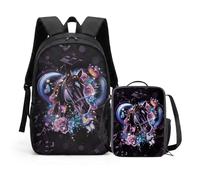 HUGS IDEA Galaxy Horse School Bag Rucksack for Boys Girls 2 Piece Set with Insulated Lunch Bag Lightweight Sturdy Primary Years Ages 4-11 Back to School