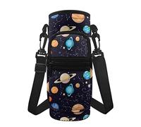 HUGS IDEA Galaxy Planets Water Bottle Carrier Bag with Shoulder Strap, Bottle Pouch Holder Neoprene Sleeve for Men Women Sports Water Bottle Sleeve Pouch Bag