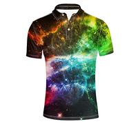 HUGS IDEA Galaxy Star Pattern Men's Golf Sport T-Shirts Novelty Short Sleeve Casual Summer Shirts Tees