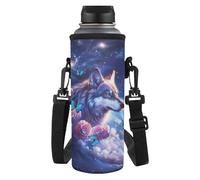 HUGS IDEA Galaxy Wolf Water Bottle Holder with Adjustable Strap Water Bottle Carrier for Outdoor Travel Lightweight Waterbottle Pouch for School Boys & Activities