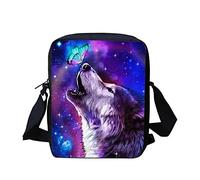 HUGS IDEA Galaxy Wolf with Butterfly Print Lightweight Messenger Bag, Travel Phone Bag Kids School Crossbody Bag
